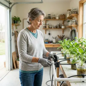 une dame frabrique un système hydroponique DIY