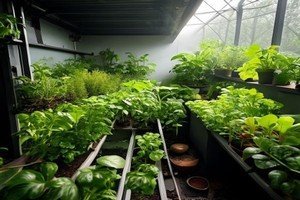 une culture de plantes dans le brouillard